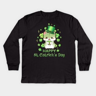 Happy St Catricks Day Irish Kitten Cat Saint Patricks Day Kids Long Sleeve T-Shirt